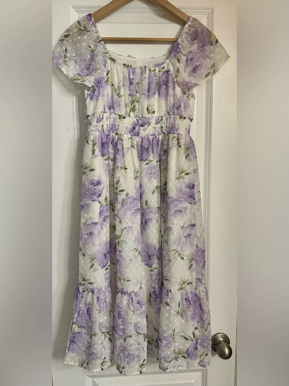The Children's Place White Dress with Lavender Floral Print
